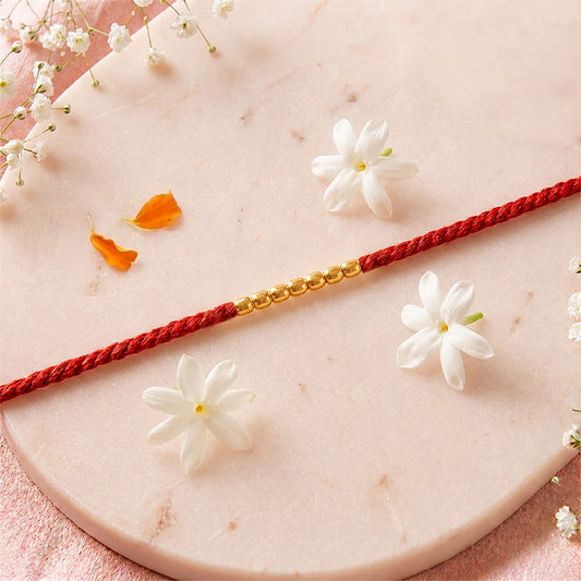 Elegant Golden Beads Gold-Plated Sterling Silver Thread Rakhi For Him