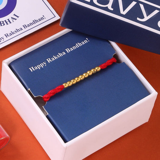 Elegant Golden Beads Gold-Plated Sterling Silver Thread Rakhi For Him