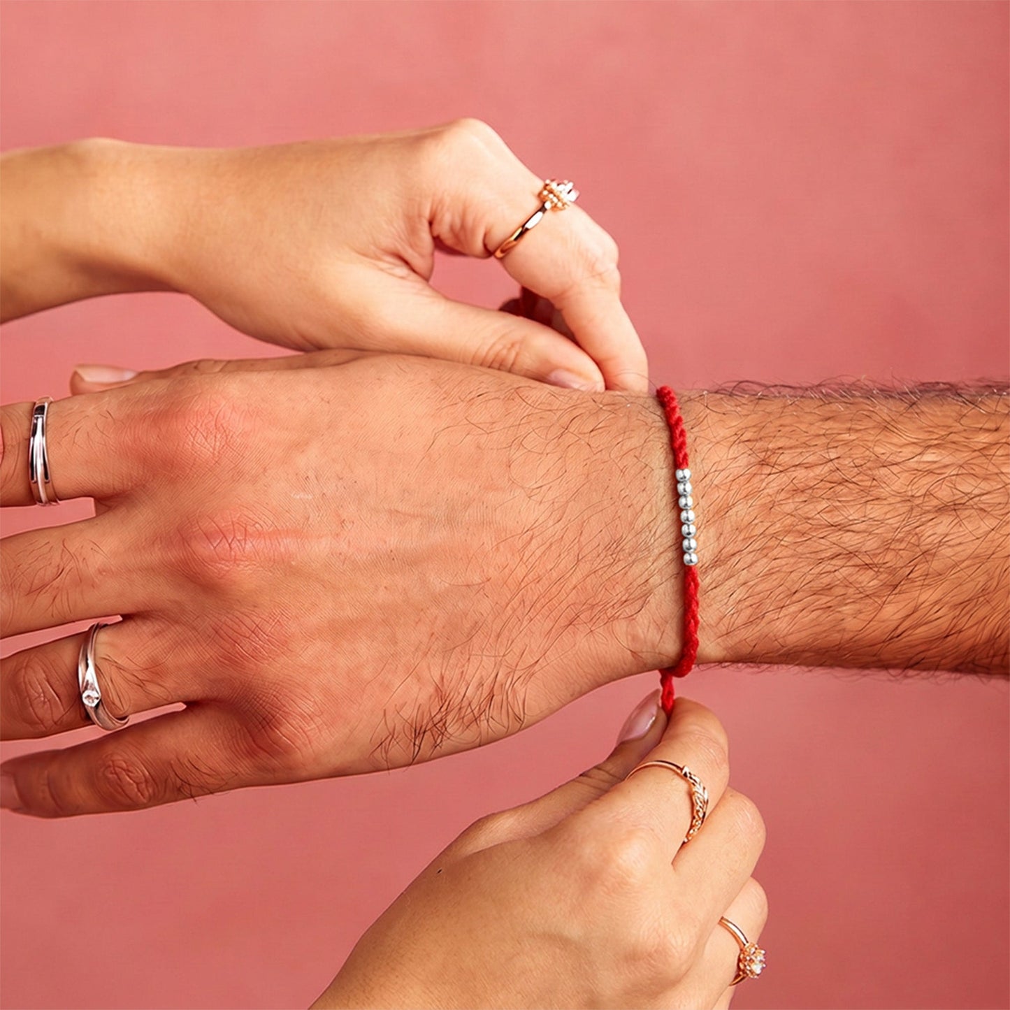 Elegant Beased Rhodium Plated Silver Rakhi