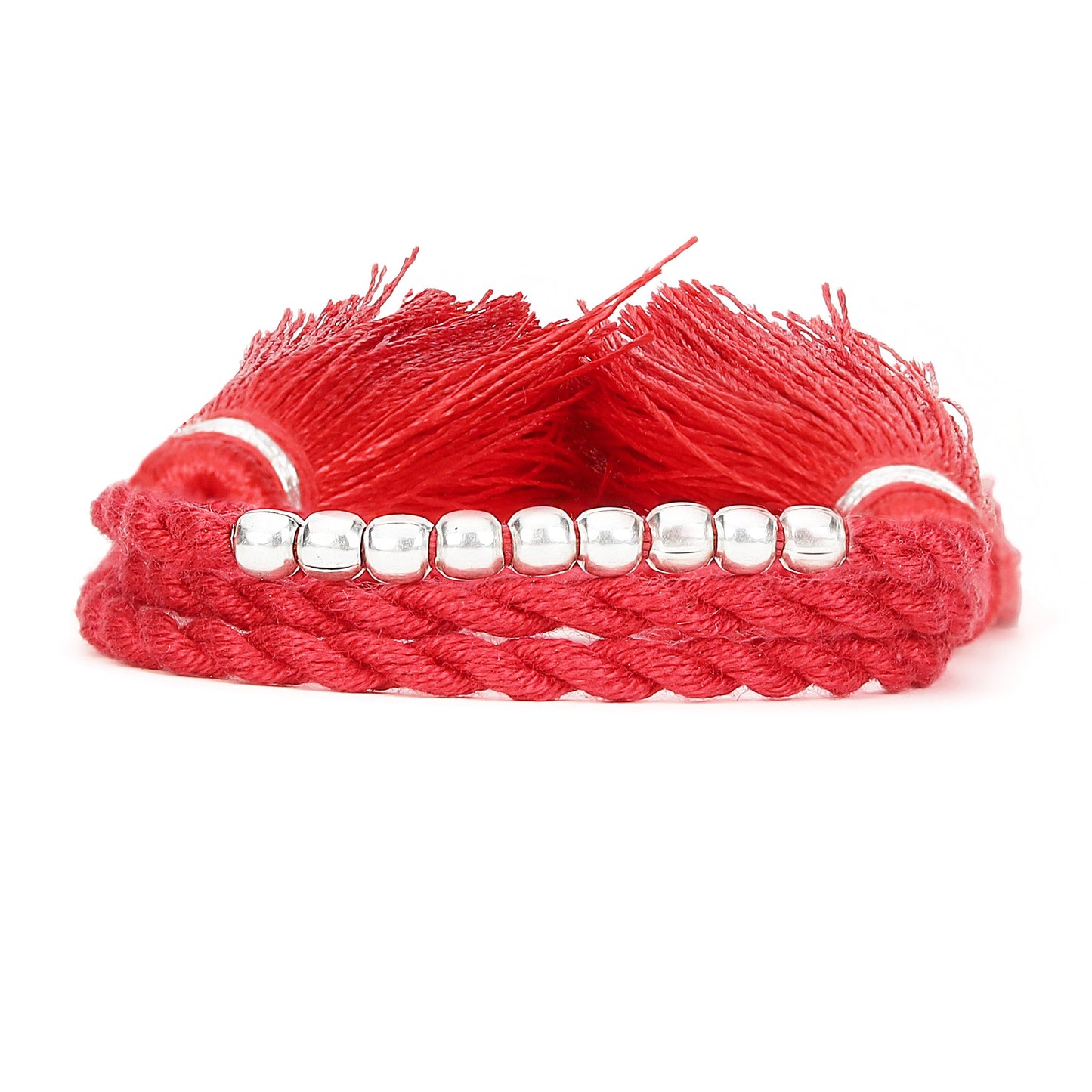Elegant Heart & Beaded Rhodium-Plated 925 Silver Bhai-Bhabhi Rakhi Combo