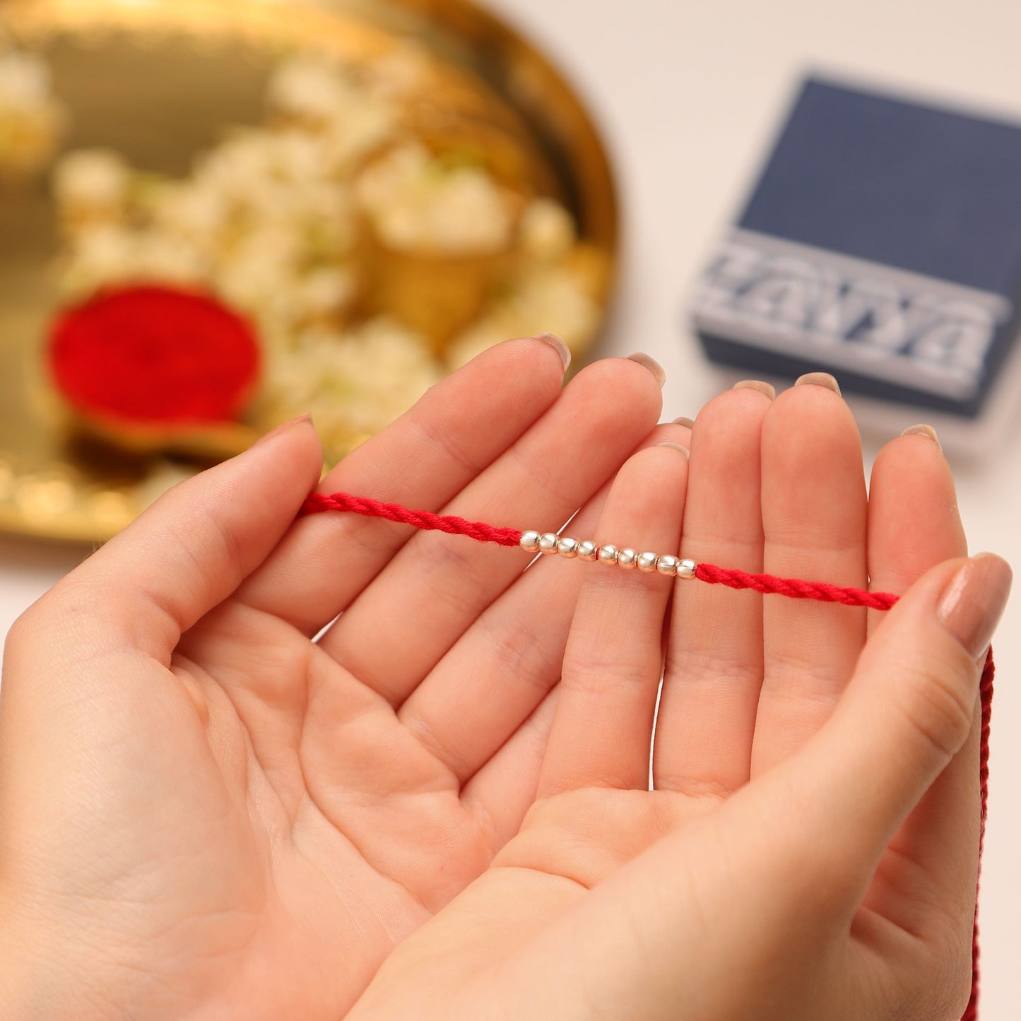 Elegant Rhodium and Gold-Plated 925 Sterling Silver Beaded Rakhi Combo