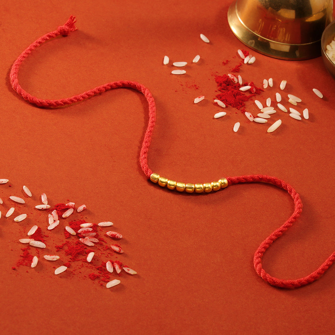 Elegant Golden Beads Gold-Plated Sterling Silver Thread Rakhi For Him