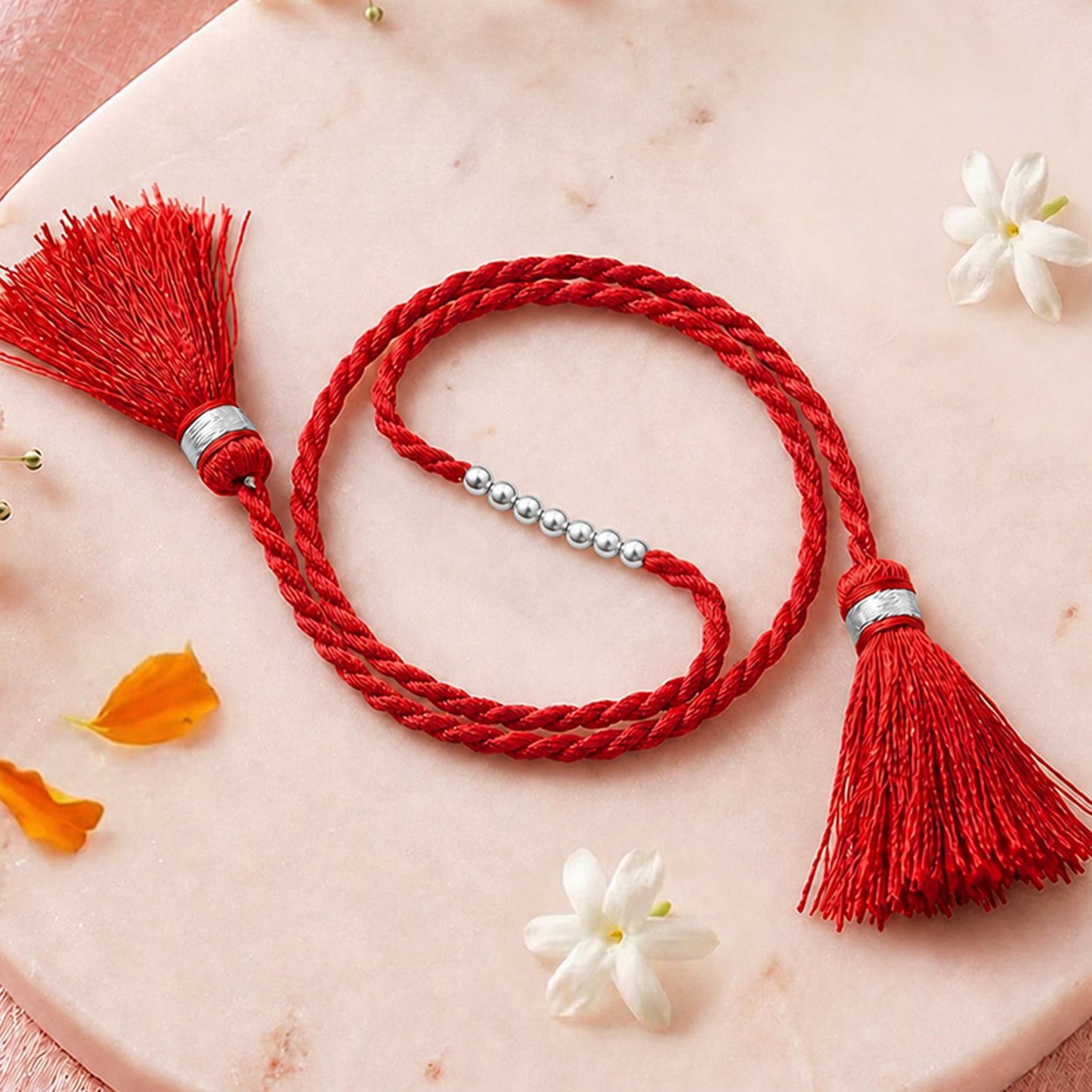 Elegant Seven Beads Silver Rakhi (ALVINA Signature)
