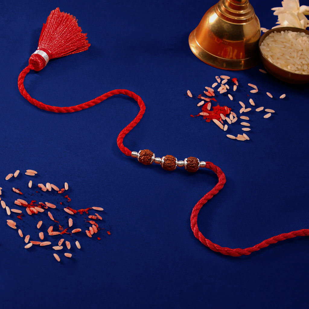 Divine Rudraksha Rhodium Plated Silver Rakhi (ALVINA Signature)