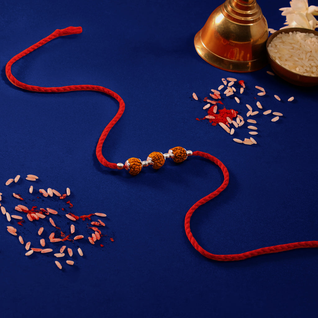 Divine Rudraksha Rhodium Plated Silver Rakhi (ALVINA Signature)
