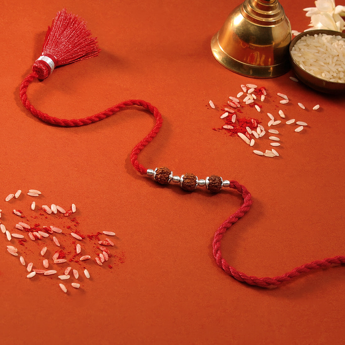 Divine Rudraksha Rhodium Plated Silver Rakhi (ALVINA Signature)