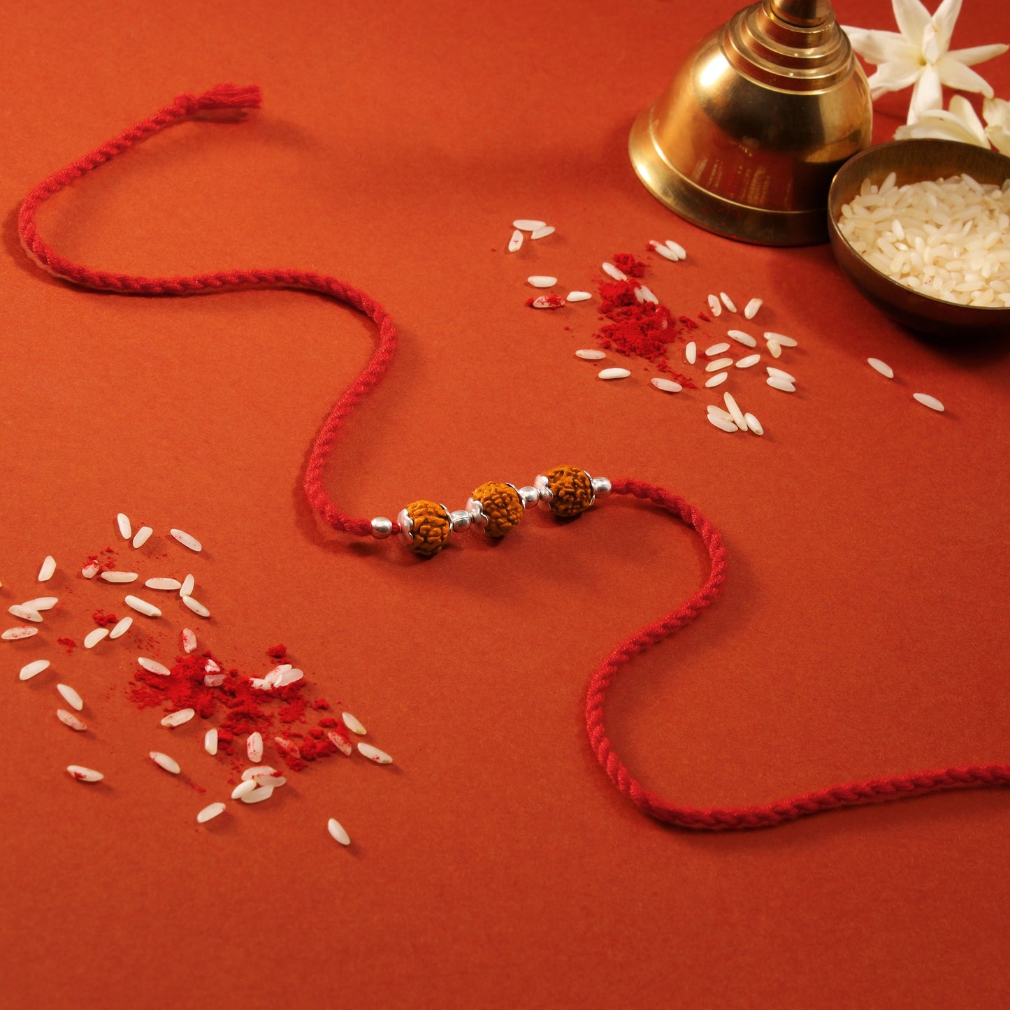 Divine Rudraksha Rhodium Plated Silver Rakhi (ALVINA Signature)