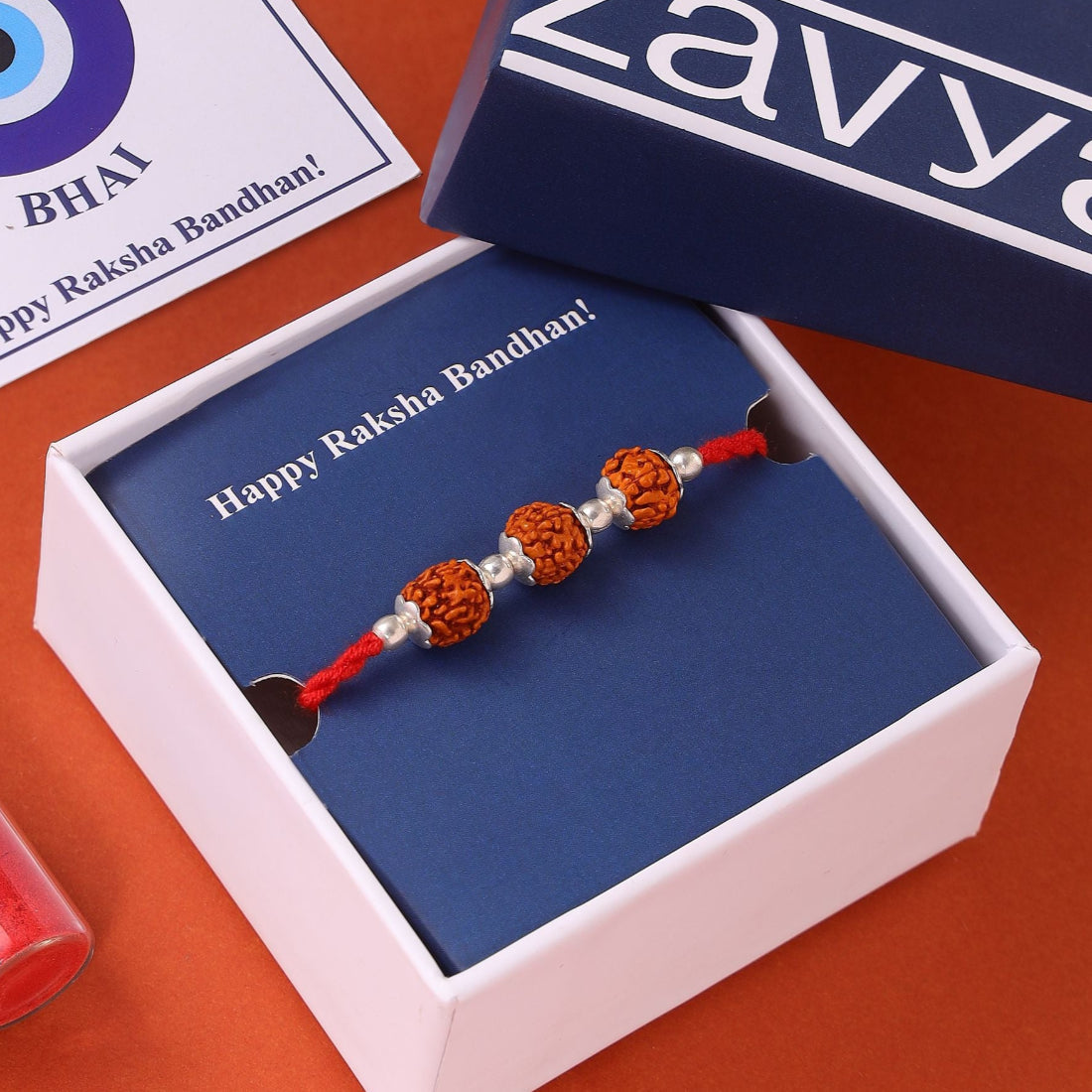 Divine Rudraksha Rhodium Plated Silver Rakhi (ALVINA Signature)