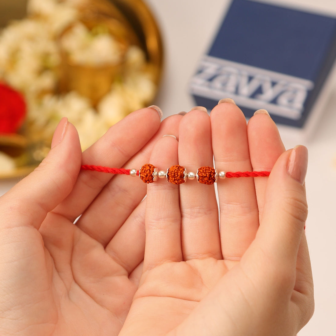 Divine Rudraksha Rhodium Plated Silver Rakhi (ALVINA Signature)