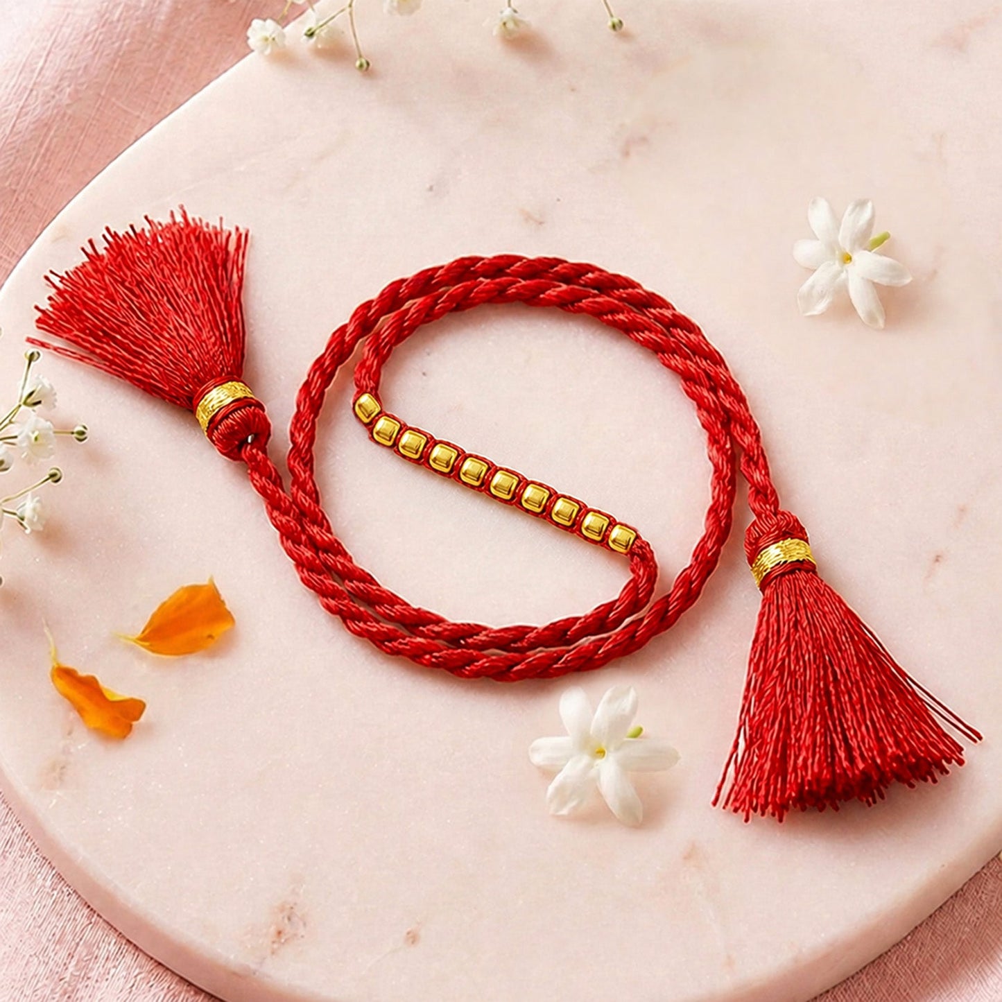 Radiant Thread Beads of Love Gold Plated Silver Rakhi