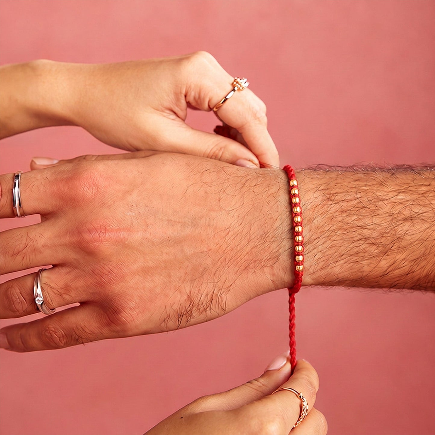 Radiant Thread 10 Beads of Love Gold Plated Silver Rakhi