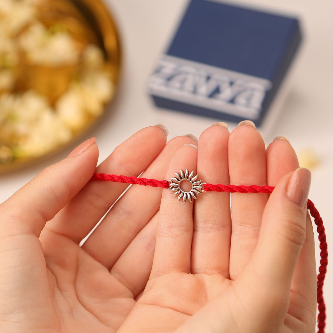 Radiant Sunbeam Rhodium-Plated 925 Sterling Silver Rakhi