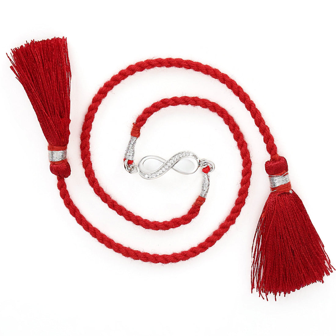 Infinity Symbol With Cubic Zirconia Rhodium-Plated Thread Rakhi For Him