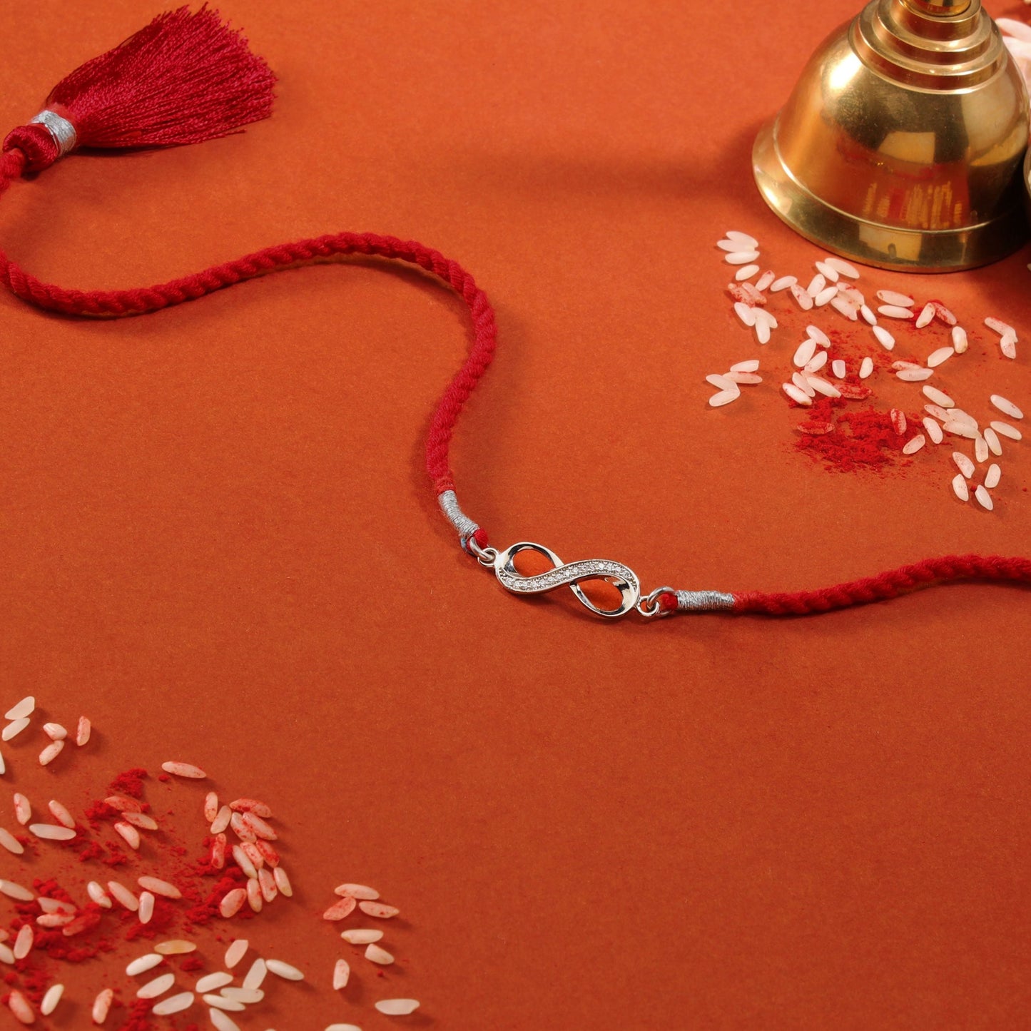 Infinity Symbol With Cubic Zirconia Rhodium-Plated Thread Rakhi For Him