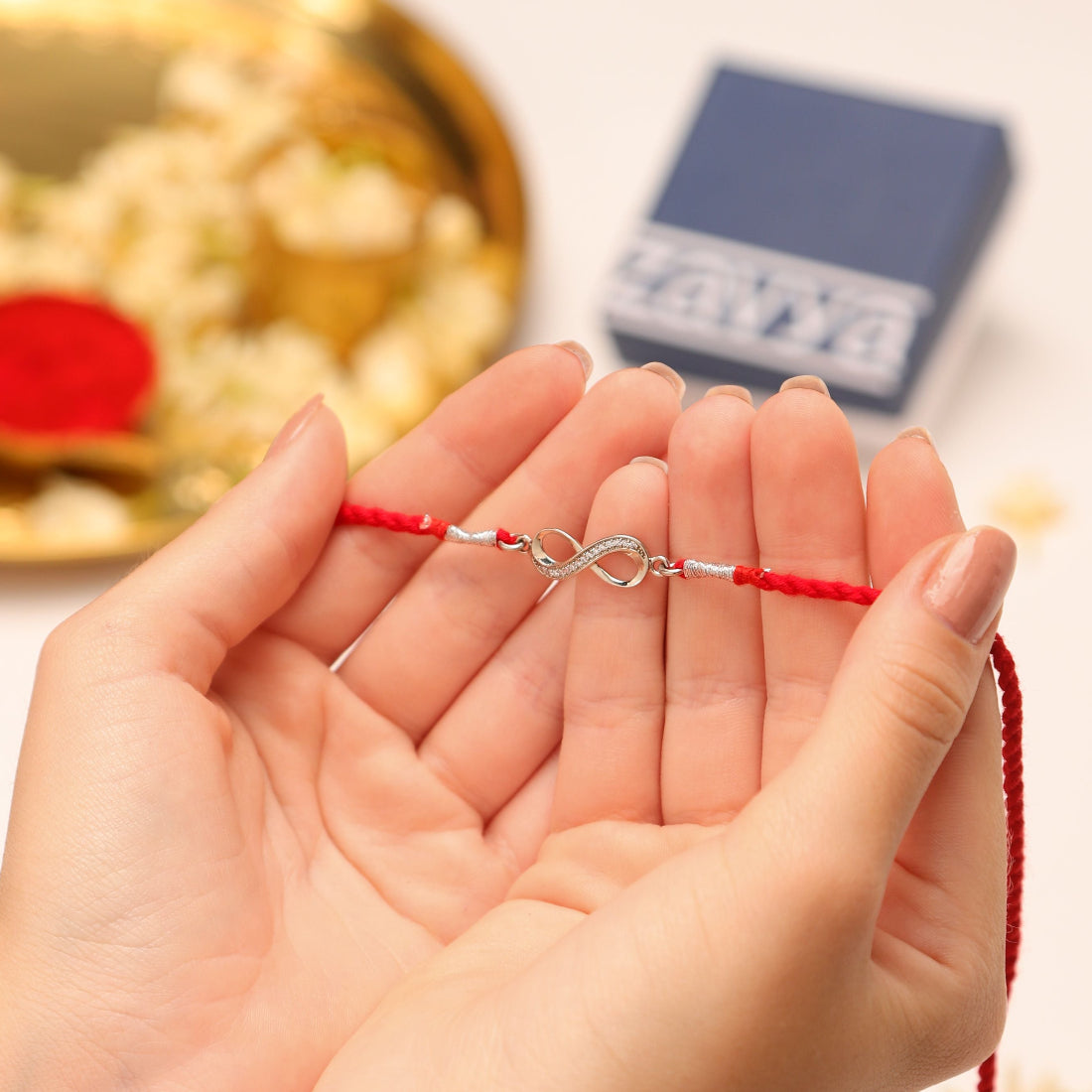 Infinity Symbol With Cubic Zirconia Rhodium-Plated Thread Rakhi For Him