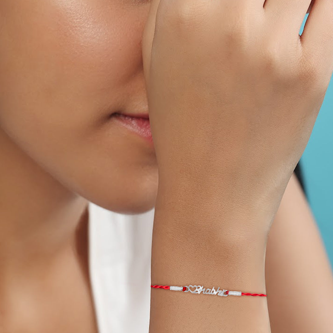 Elegant Bhabhi With Heart Charm Rhodium-Plated Thread Rakhi For Her
