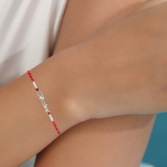 Elegant Bhabhi With Heart Charm Rhodium-Plated Thread Rakhi For Her