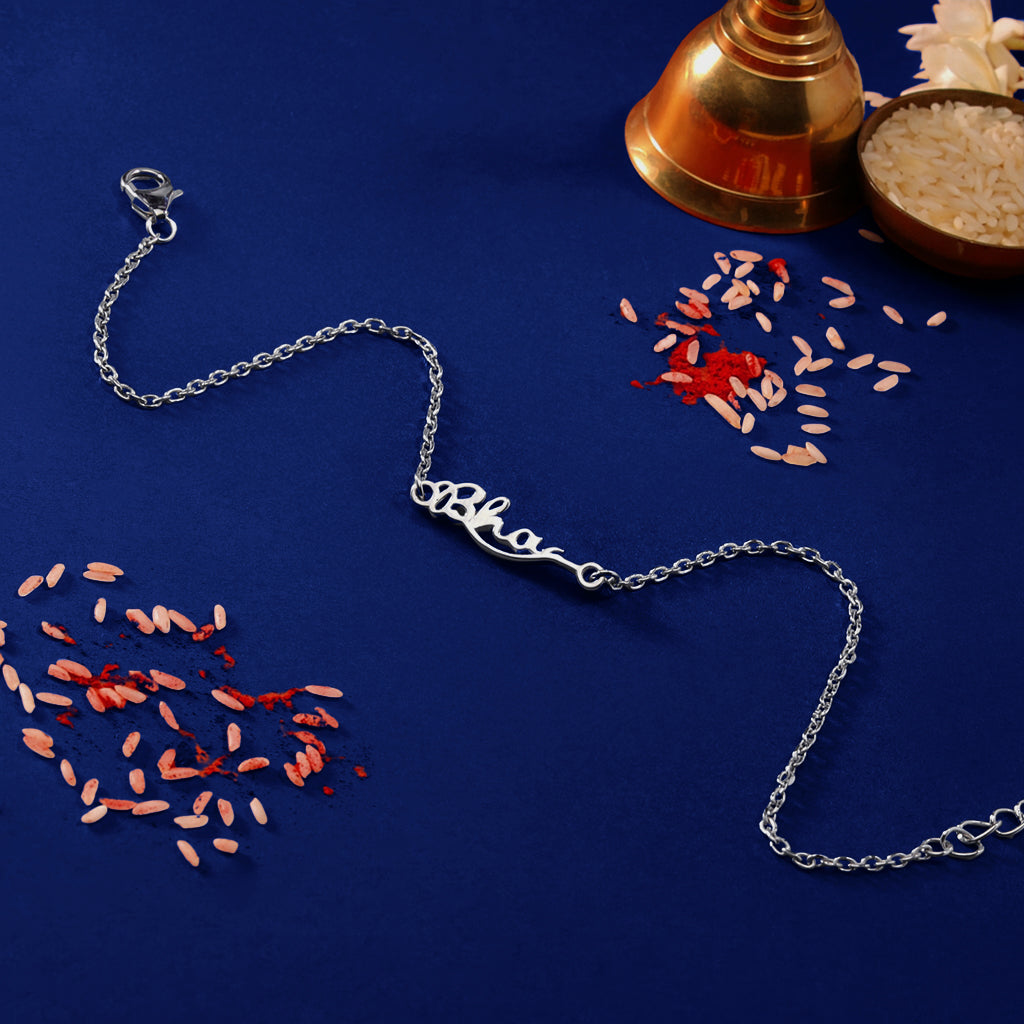 Blessed Bhai Rhodium Plated Silver Rakhi (Link Chain)