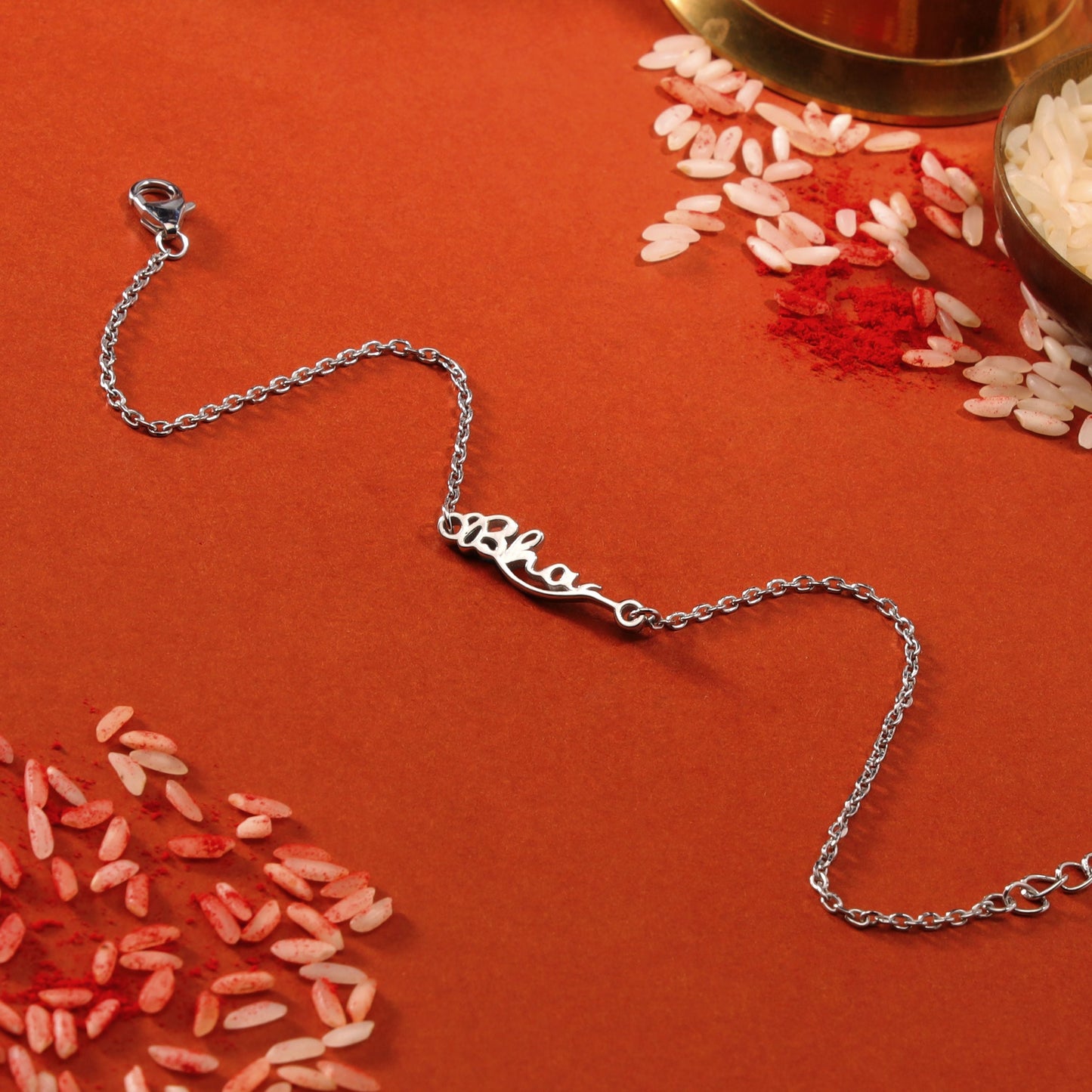 Blessed Bhai Rhodium Plated Silver Rakhi (Link Chain)