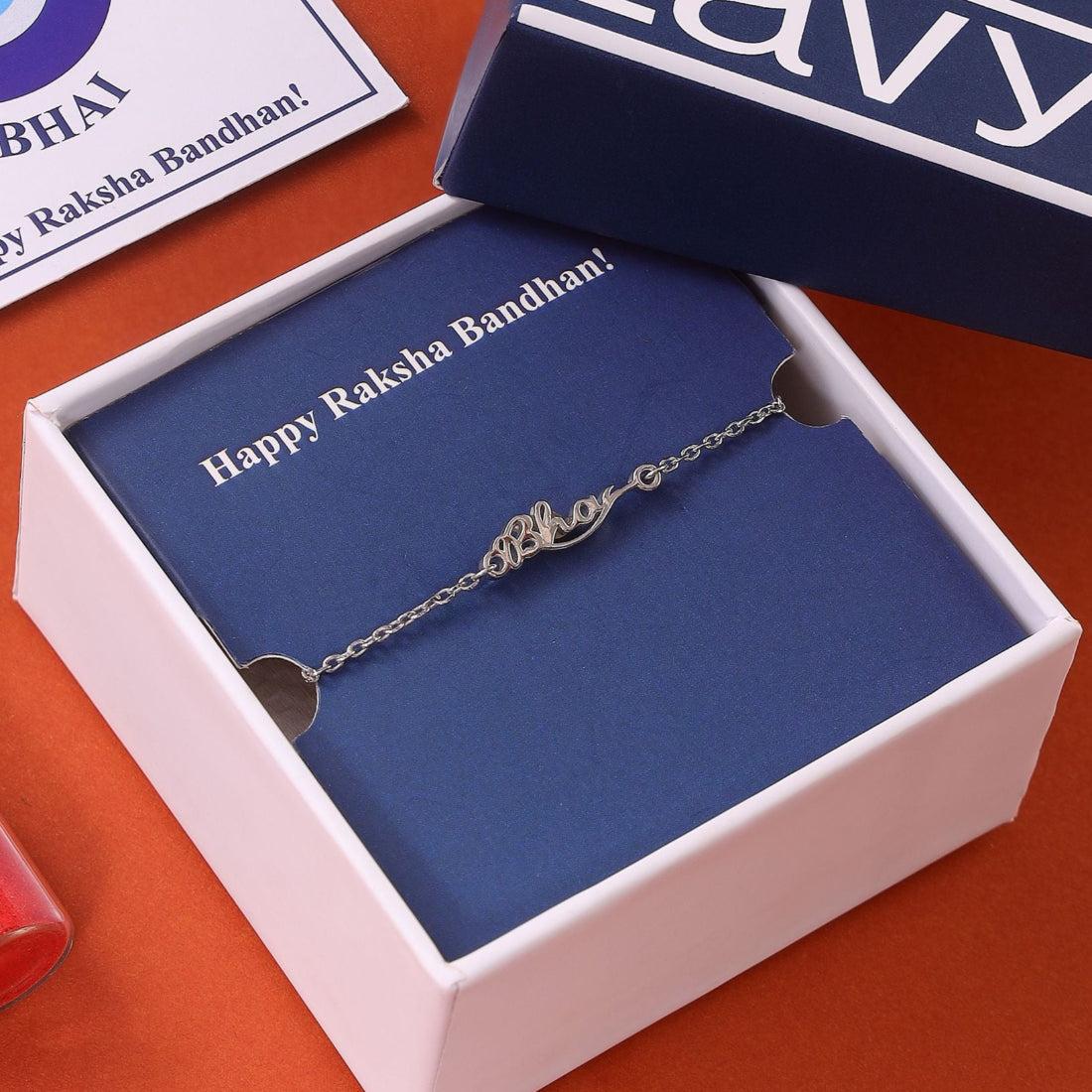 Blessed Bhai Rhodium Plated Silver Rakhi (Link Chain)