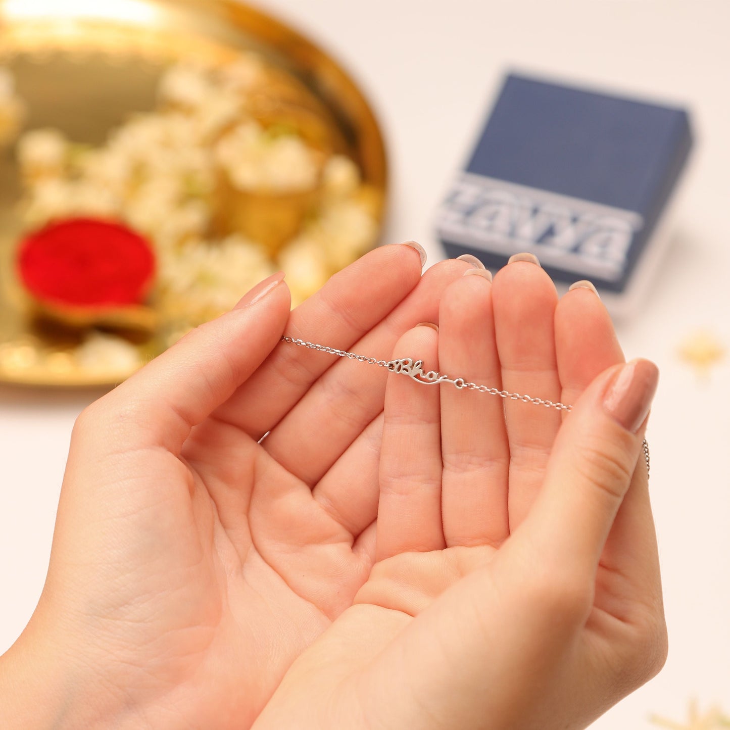 Blessed Bhai Rhodium Plated Silver Rakhi (Link Chain)