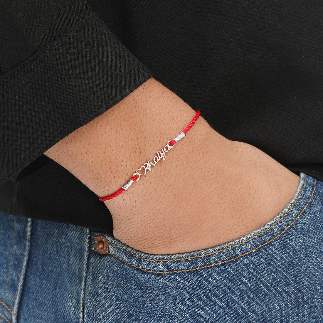 Bhaiya & Bhabhi Rhodium Plated 925 Sterling Silver Thread Rakhi Combo