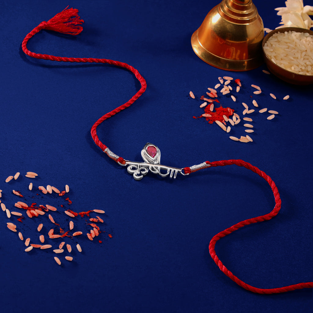 Blessed Krishna Ji Rhodium-Plated Sterling Silver Thread Rakhi For Him