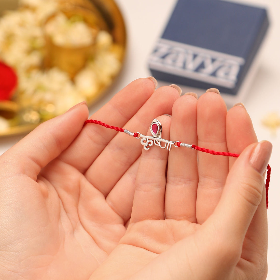 Blessed Krishna Ji Rhodium-Plated Sterling Silver Thread Rakhi For Him