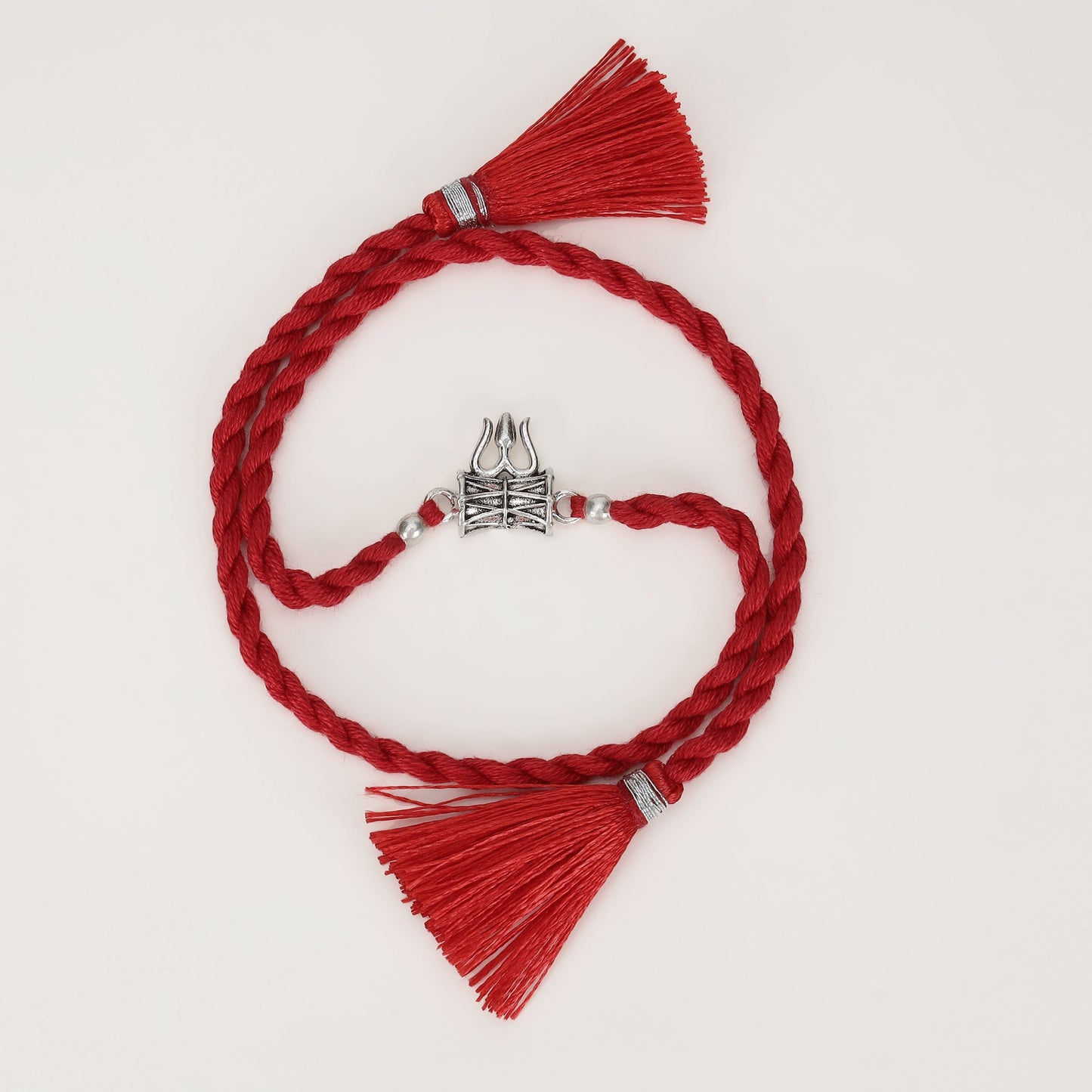 Divine Lord Shiva Trishul Rakhi With White Stones Rhodium-Plated Sterling Silver Thread Rakhi For Him