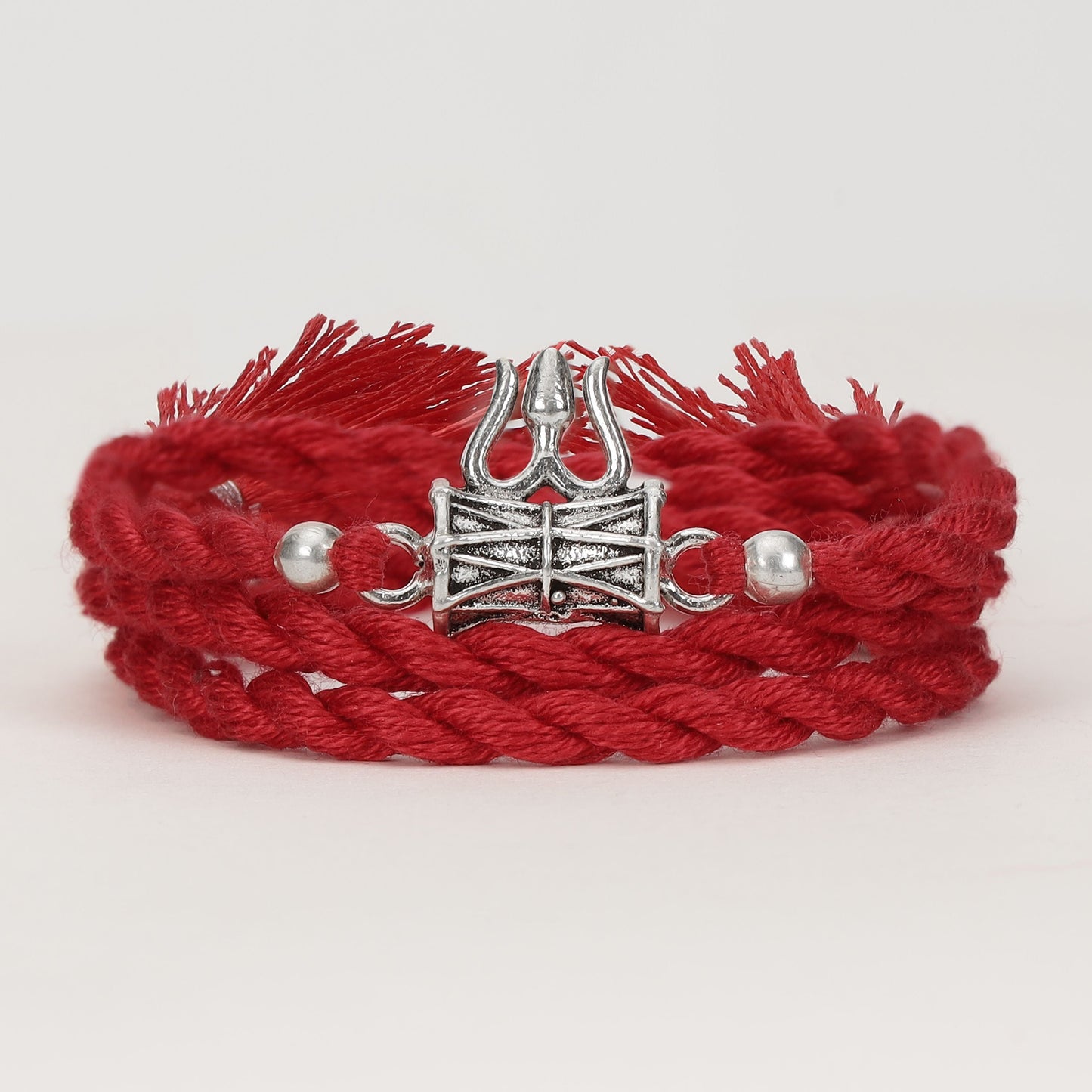 Divine Lord Shiva Trishul Rakhi With White Stones Rhodium-Plated Sterling Silver Thread Rakhi For Him