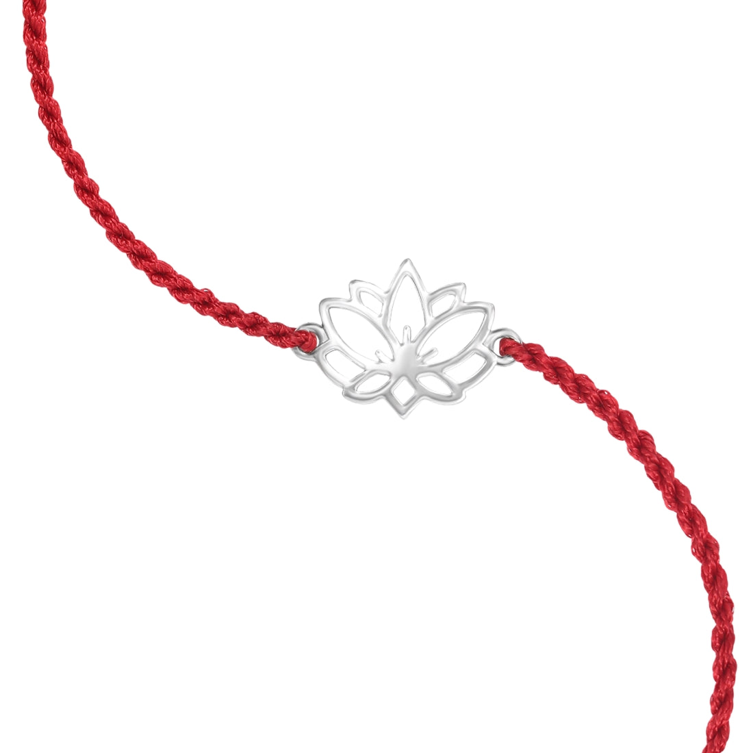 Lotus Blossom Rhodium Plated Silver Thread Rakhi