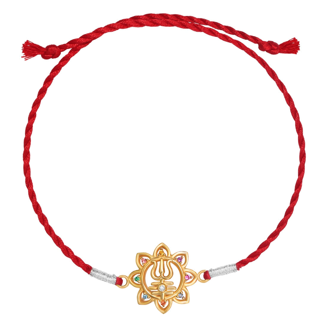 Lord Shiva Trishul CZ Gold Plated Silver Rakhi