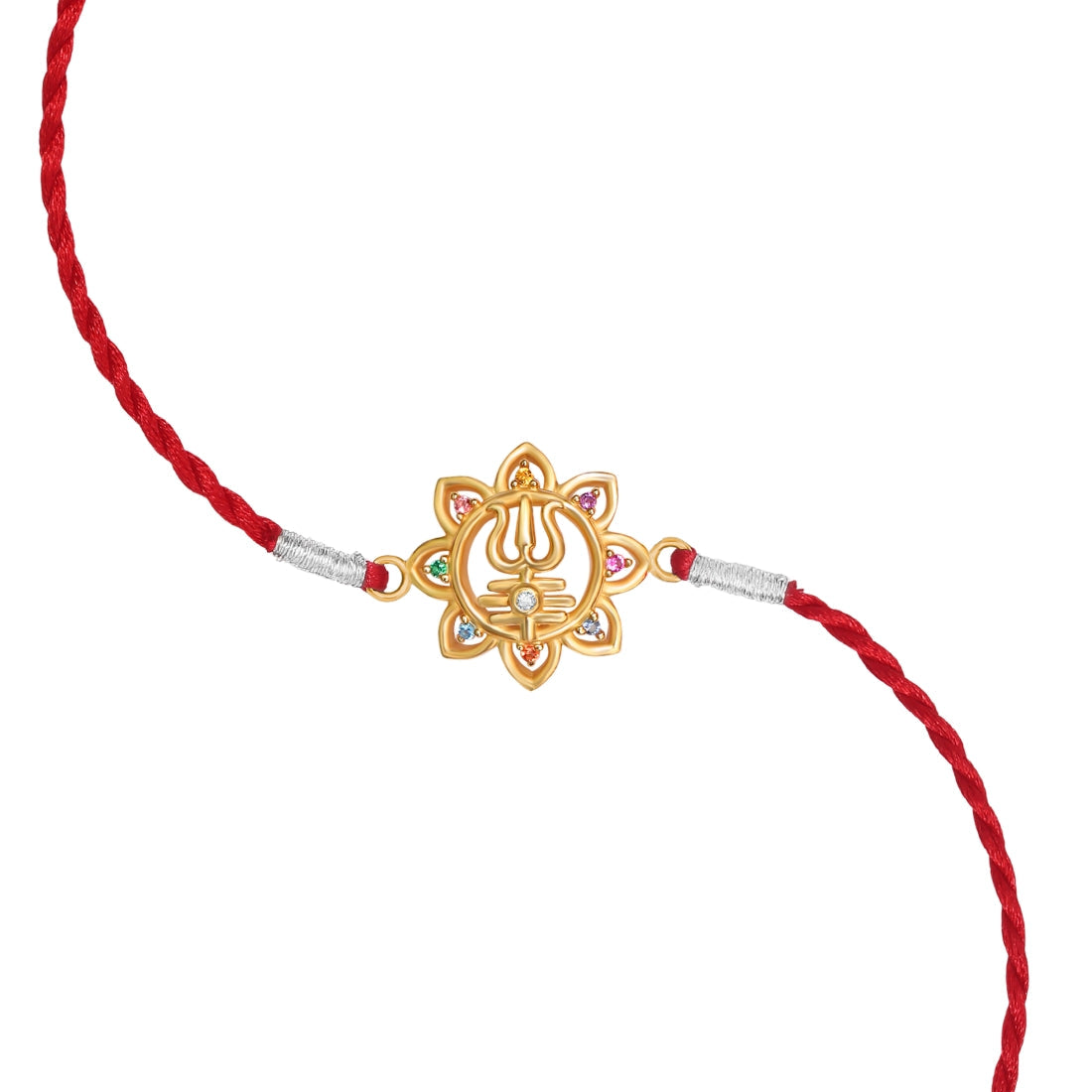 Lord Shiva Trishul CZ Gold Plated Silver Rakhi