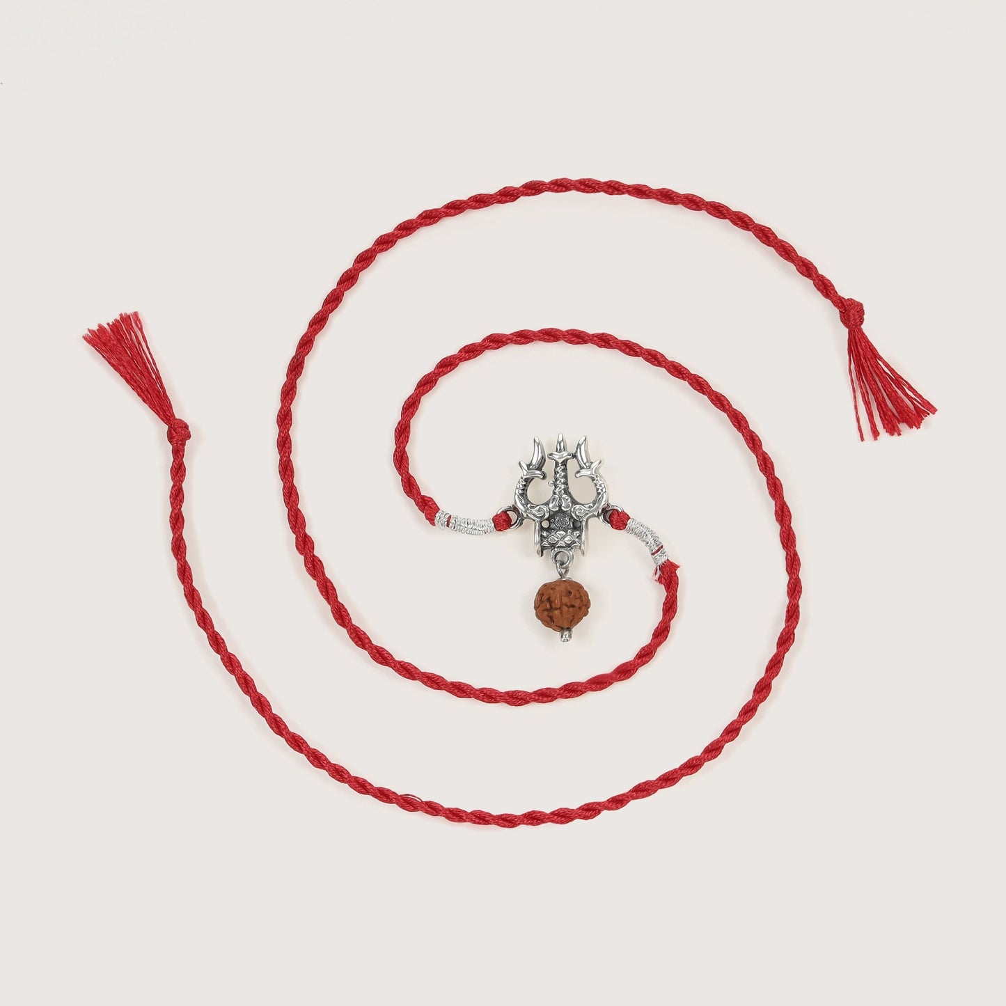 Shiva's Blessing With Rudraksh Rhodium-Plated Sterling Silver Thread Rakhi For Him