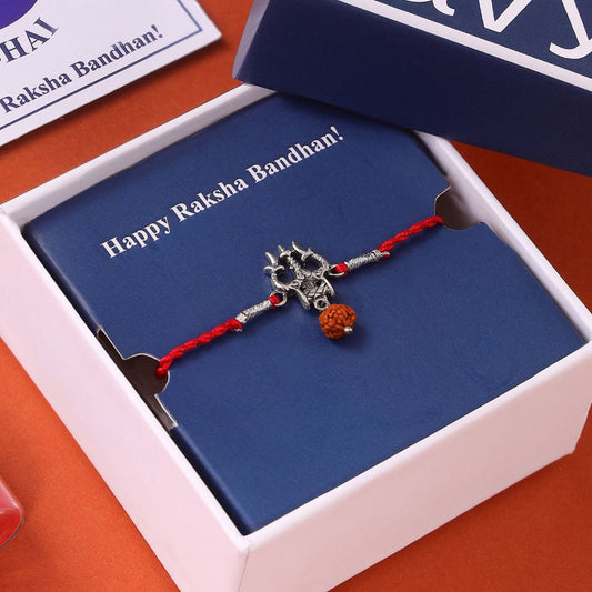 Shiva's Blessing With Rudraksh Rhodium-Plated Sterling Silver Thread Rakhi For Him