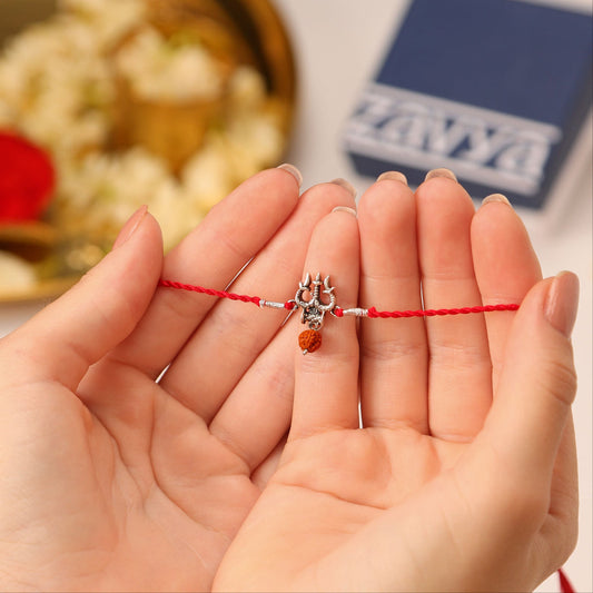 Shiva's Blessing With Rudraksh Rhodium-Plated Sterling Silver Thread Rakhi For Him