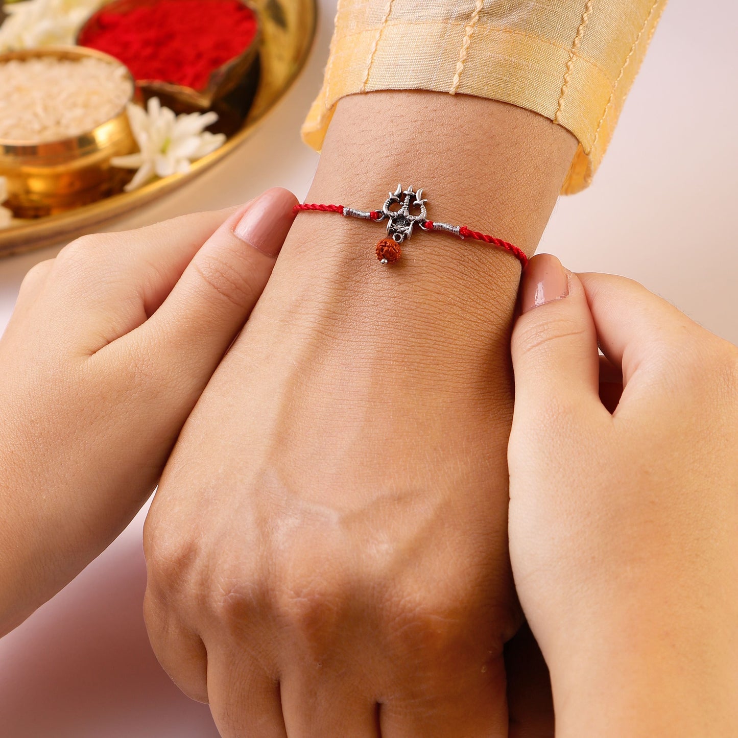 Shiva's Blessing With Rudraksh Rhodium-Plated Sterling Silver Thread Rakhi For Him