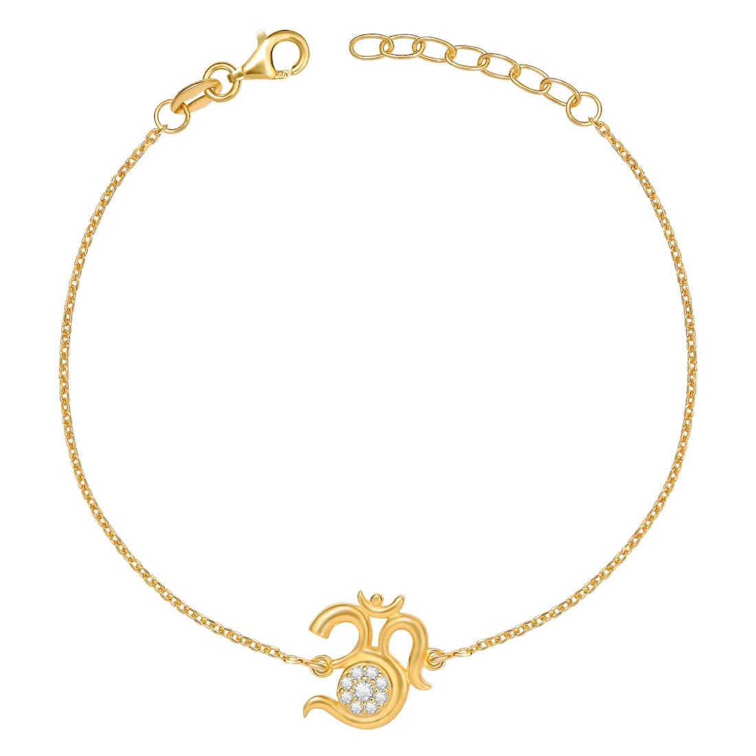 Divine Om With Cubic Zirconia Gold-Plated Sterling Silver Adjustable Link Chain Rakhi For Him