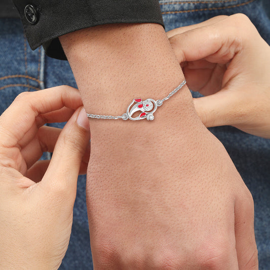 Sacred Ganesh Ji CZ Rhodium-Plated Sterling Silver Rakhi