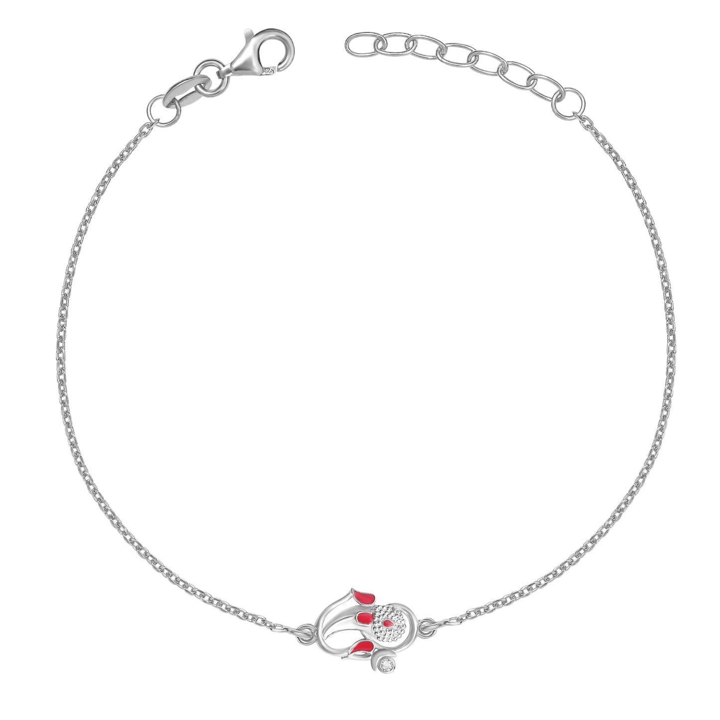 Sacred Ganesh Ji CZ Rhodium-Plated Sterling Silver Rakhi
