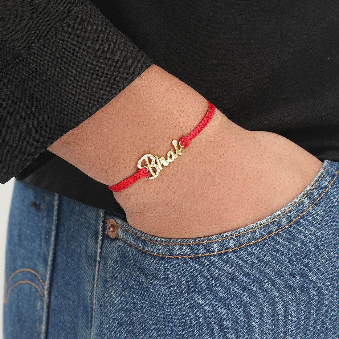 Shining Star Bhai CZ Gold Plated Silver Thread Rakhi