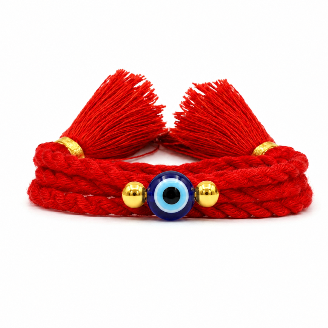 Protective Evil Eye Gold Plated Beaded Silver Rakhi (ALVINA Signature)