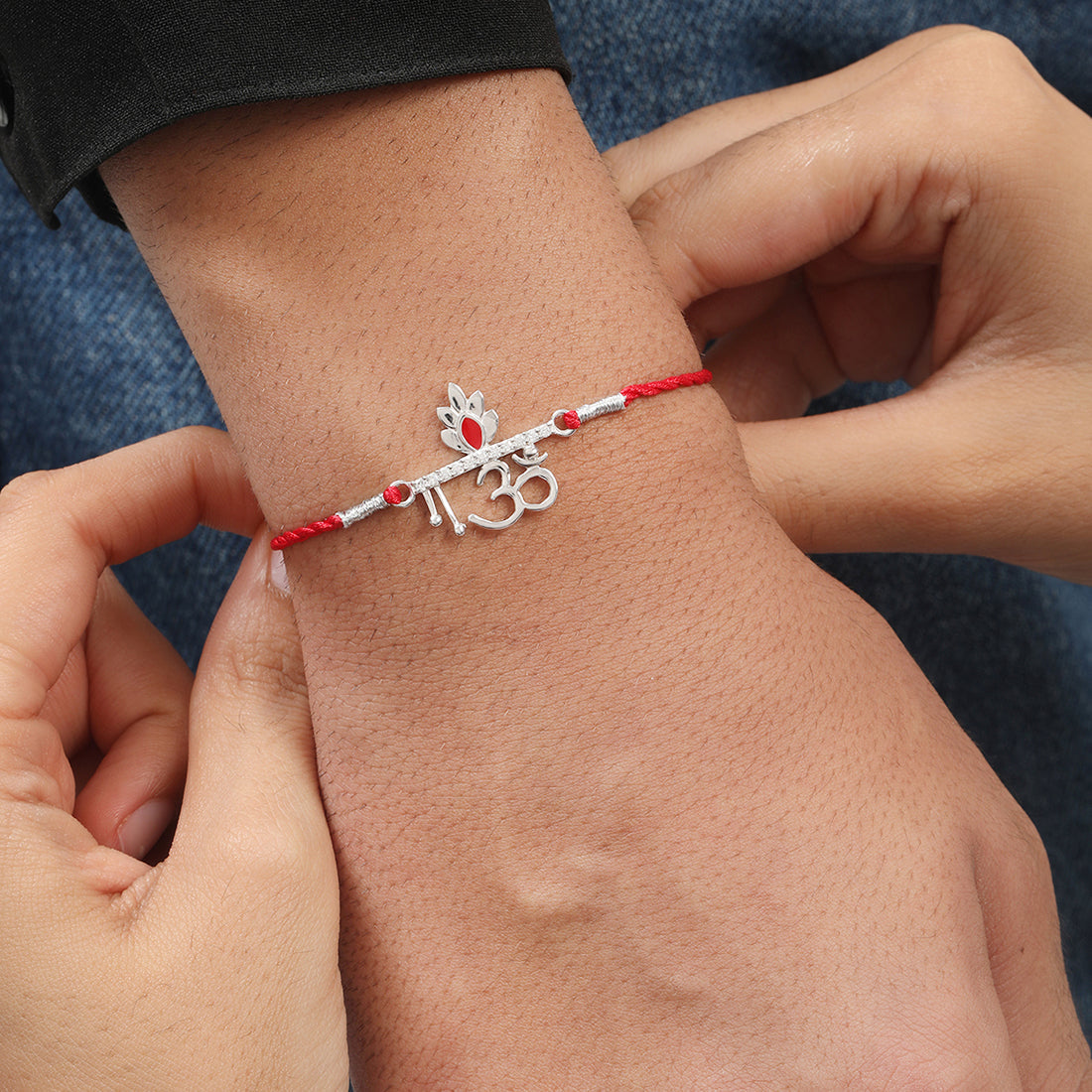 Blessed Sacred Rhodium-Plated Sterling Silver Thread Rakhi Combo For Him