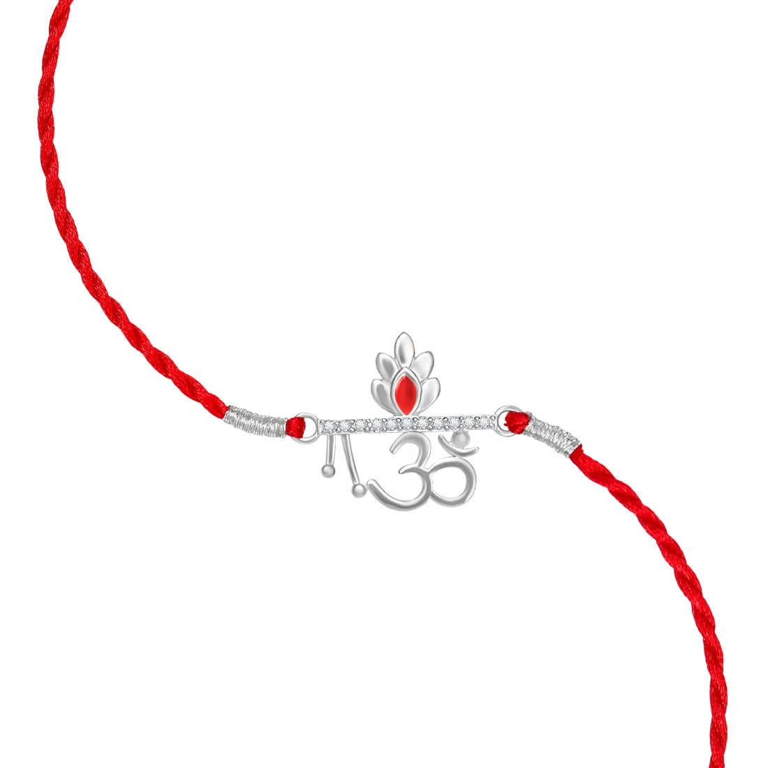 Om Charm Rhodium-Plated Sterling Silver Thread Rakhi For Him