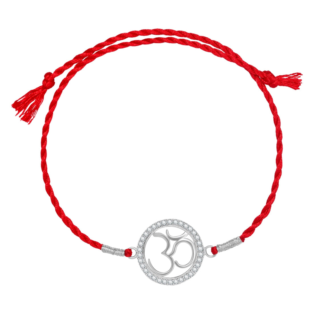 Divine Om With Cubic Zirconia Rhodium-Plated Sterling Silver Thread Rakhi Combo