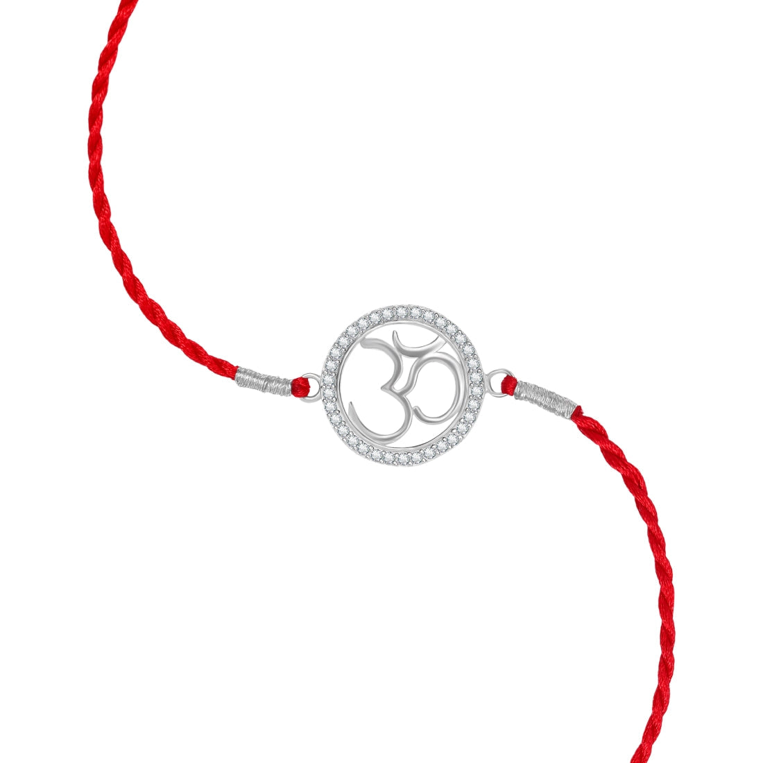 Divine Om With Cubic Zirconia Rhodium-Plated Sterling Silver Thread Rakhi Combo