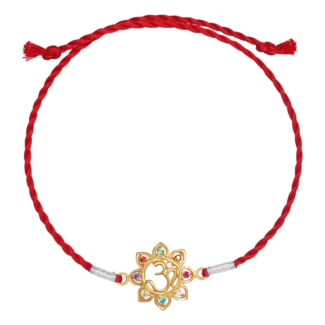Elegant Om With Multi Coloured Cubic Zirconia Gold-Plated Sterling Silver Thread Rakhi For Him