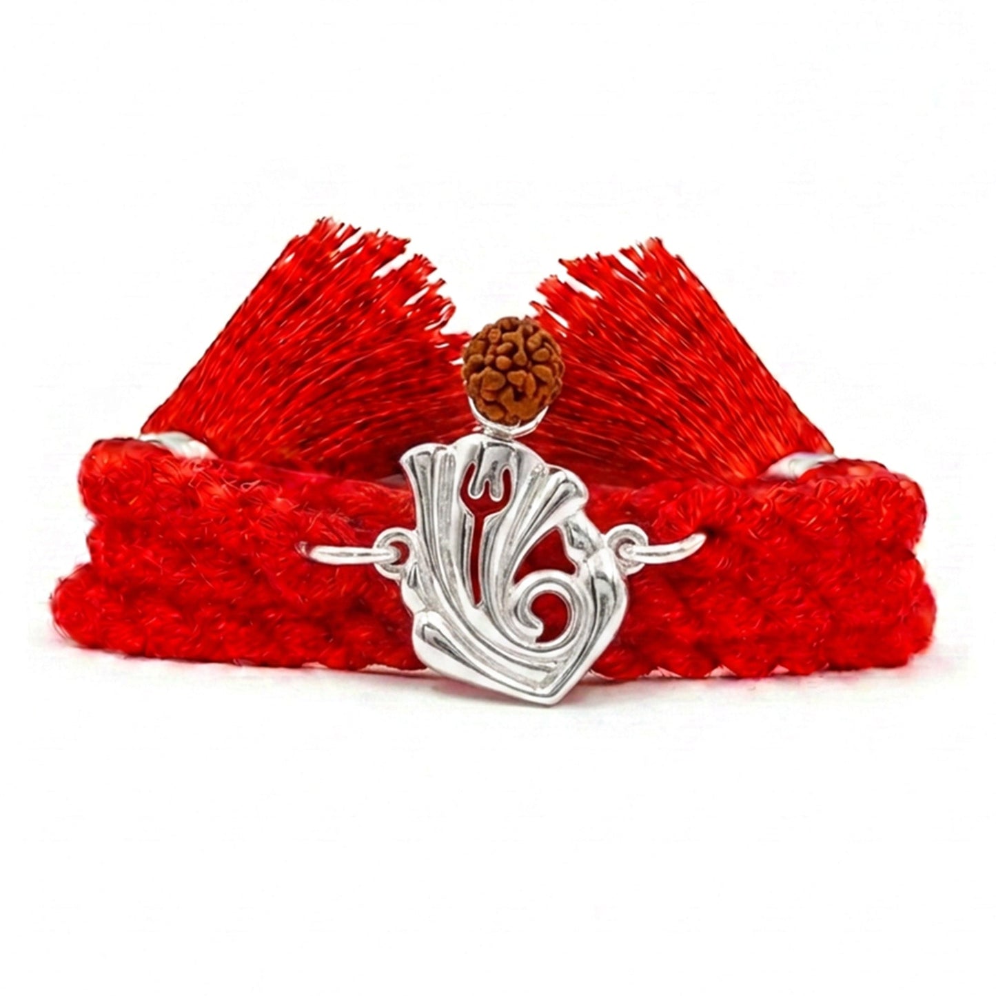 Lord Ganesha Rudraksha Rhodium Silver Rakhi (ALVINA Signature)