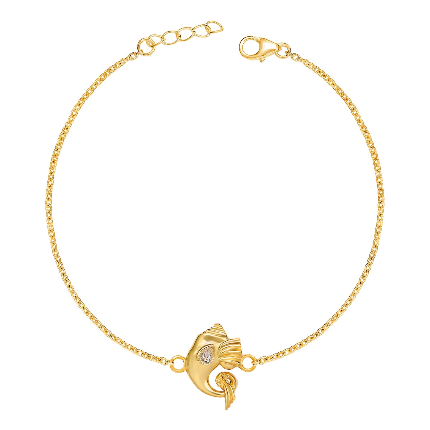 Elegant Ganesh Ji With Cubic Zirconia Gold-Plated Sterling Silver Adjustable Link Chain Rakhi For Him