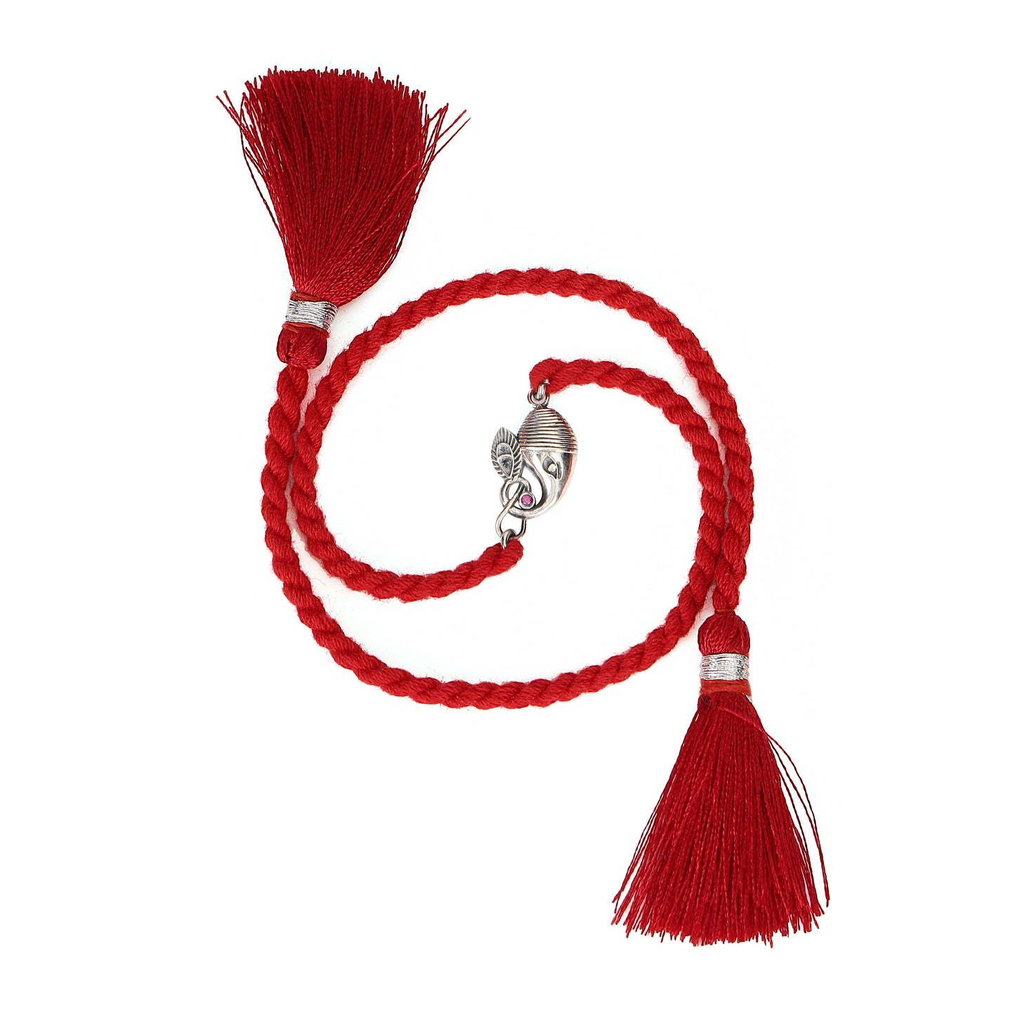Divine Ganesh Ji Rhodium-Plated Silver Thread Rakhi